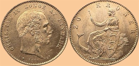 Guld 20 kr. 1900 i kv. 1+ - 01
