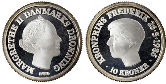Erindringsmønt - Årgang 1986 10 kr. sølv i kv. M