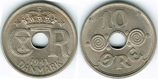Færøerne: 10 øre 1941 i kv. 01 - 0 - drejet 350 gr.