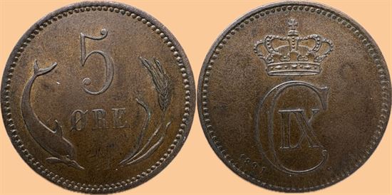 5 øre 1891 i kv. 01 - 0
