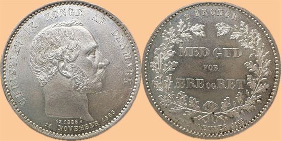 Erindringsmønt - Årgang 1888 2 kr. sølv i kv. 0 - flot med medaljeprægskarakter