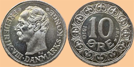 10 øre 1910 i kv. M - pragteksemplar