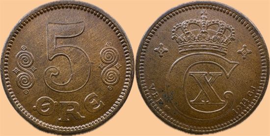 5 øre 1914 i kv. (0) - lidt minipletter på forsiden