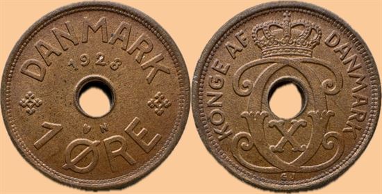 1 øre 1928 i kv. 0 - miniplet ved K