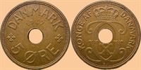 5 øre 1937 i kv. 0 - flot lysebrun farve