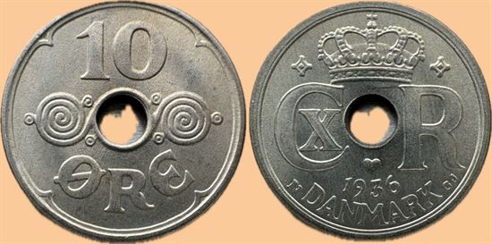 10 øre 1936 i kv. S - pragteksemplar