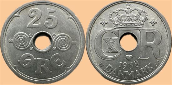 25 øre 1938 i kv. 0