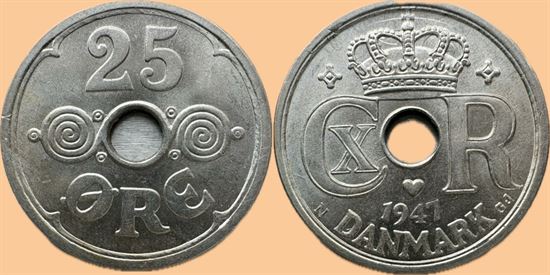 25 øre 1947 i kv. 0 - pragteksemplar