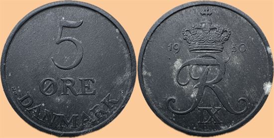 5 øre 1950 i kv. (01) - enkelte lyse pletter