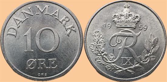 10 øre 1959 i kv. 0 - pragteksemplar