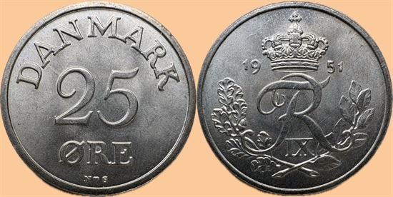 25 øre 1951 i kv. 0