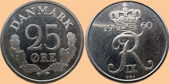 25 øre 1960 Sieg 6 i kv. M - pragteksemplar