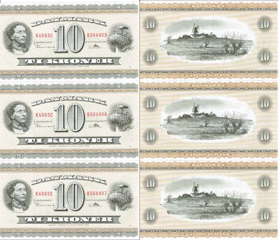 Seddel: 10 kr. 1966 K4663C i kv. 01 - 0 2 stk. fortløbende nr.