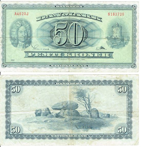 Seddel: 50 kr. 1962 A4620J i kv. 1- erstatningsseddel