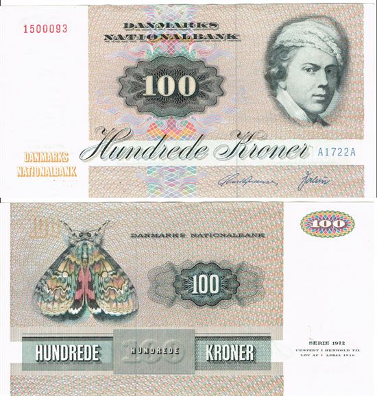 Seddel: 100 kr. 1972 A1722A i kv. 01