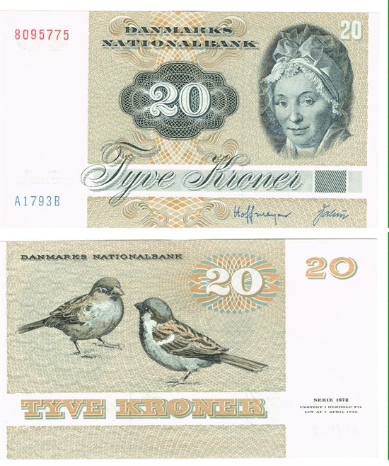 Seddel: 20 kr. 1979 A1793B i kv. 01 - 0